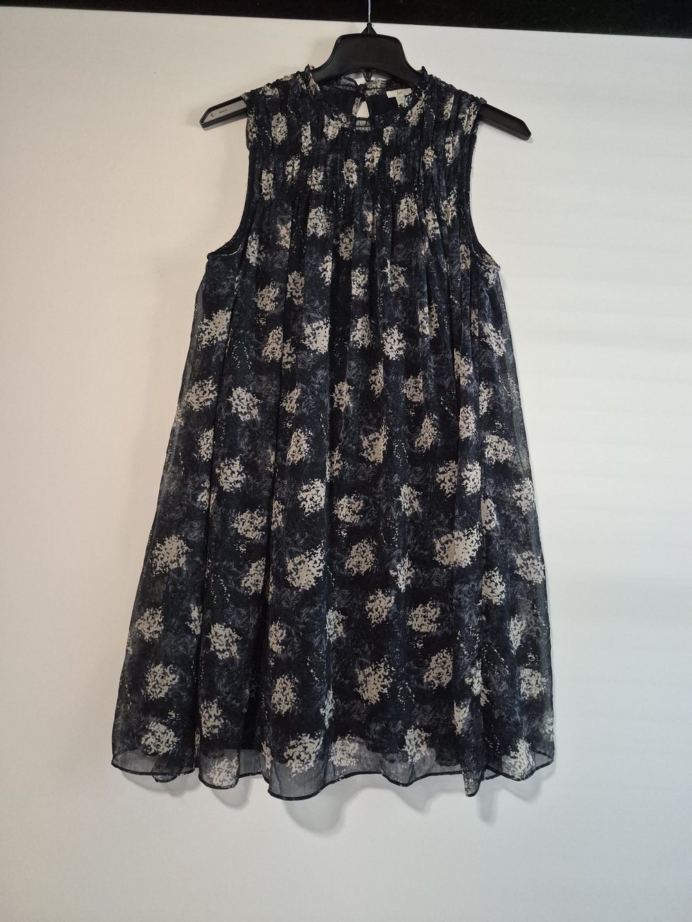 ​Joie Womens Dress Large Blue Gray Floral Sheer Lined A Line Smocked Neck L